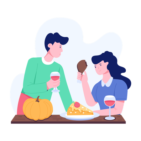 Couple enjoying Thanksgiving Party  Illustration