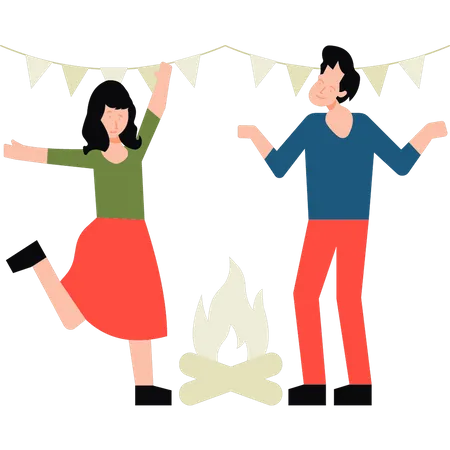 Boy And Girl Are Enjoying The Party Illustration