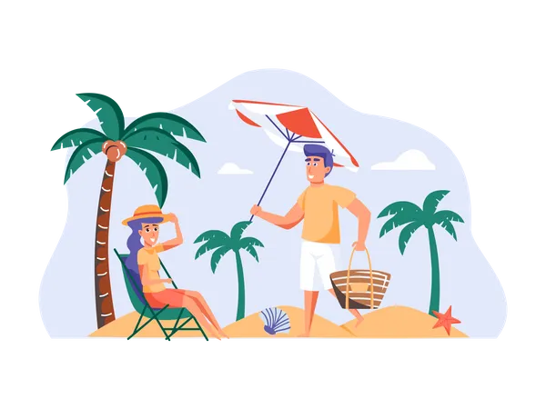 Couple enjoying vacation Illustration