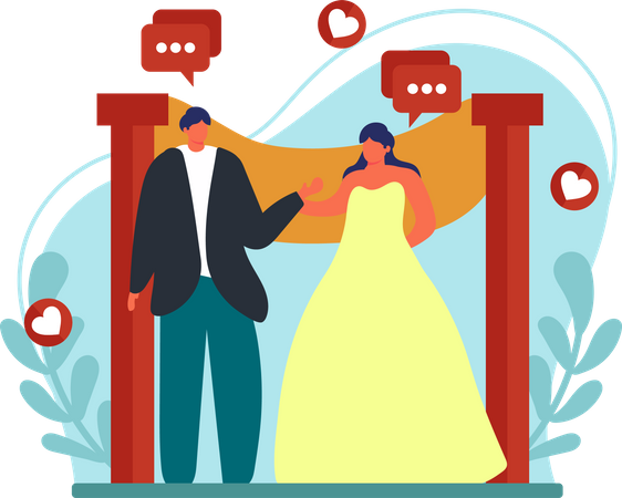 Couple Enjoying Wedding Ceremony  Illustration