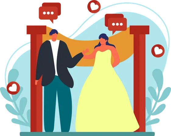 Couple Enjoying Wedding Ceremony  Illustration