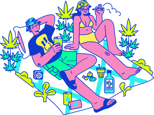 Couple enjoying weeds and smoking  Illustration