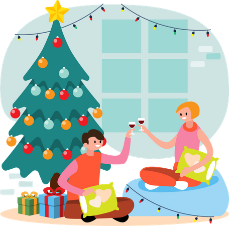 Couple enjoying Christmas holiday together  Illustration