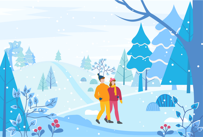 Couple enjoying winter  Illustration