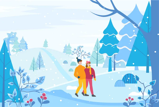 Couple enjoying winter  Illustration