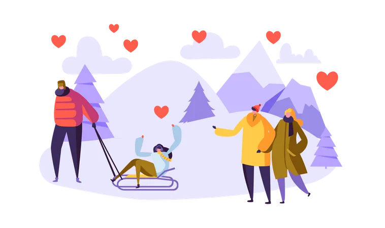 Couple enjoying winter break Illustration