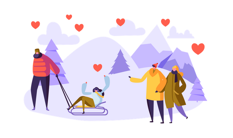 Couple enjoying winter break  Illustration