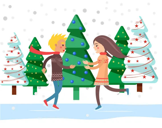 Couple enjoying winter  Illustration