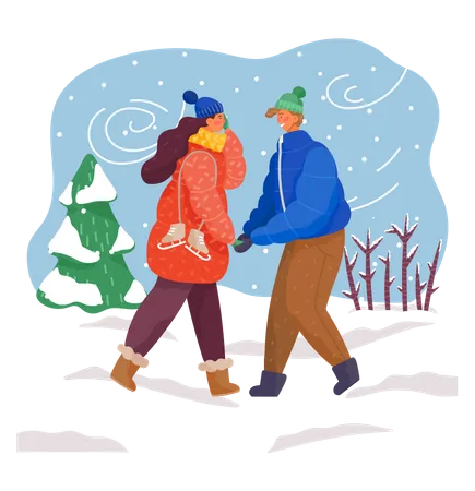 Couple enjoying winter season  Illustration