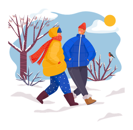 Couple enjoying winter season  Illustration