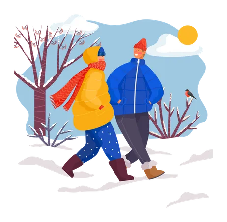 Couple enjoying winter season  Illustration