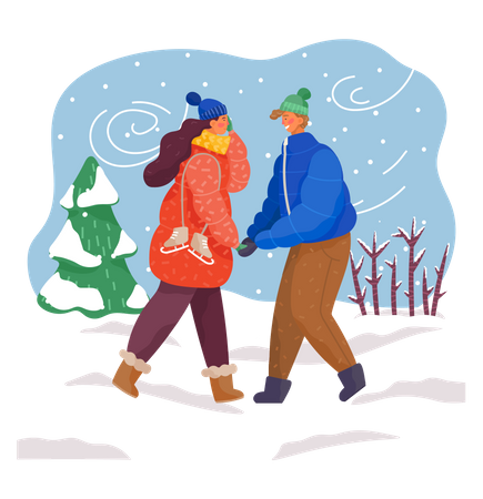 Couple enjoying winter season  Illustration