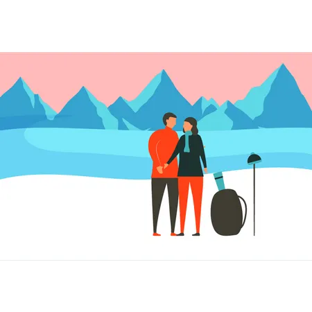 Couple enjoying winter trip Illustration