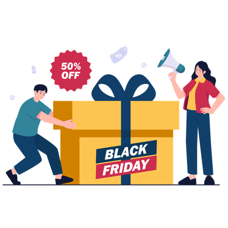 Couple enjoys Black Friday Gift Deal  Illustration
