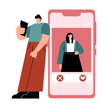 Couple enjoys digital dating  Illustration