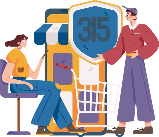 Couple enjoys shopping under 315 protection  Illustration