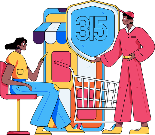 Couple enjoys shopping under 315 protection  Illustration