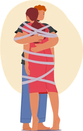 Couple Entangled In Ribbons  Illustration