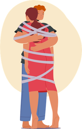 Couple Entangled In Ribbons  Illustration