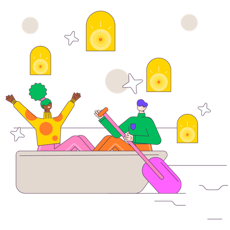 Couple, équitation, bateau  Illustration