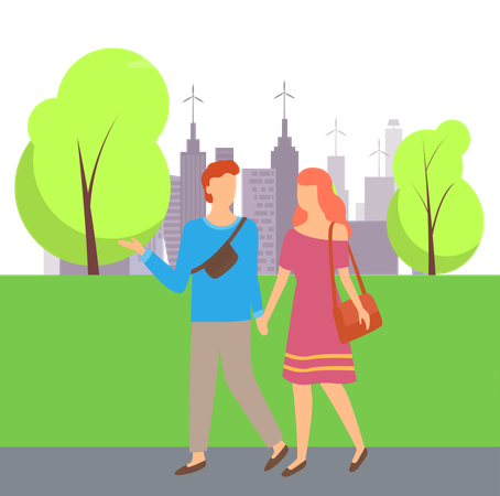 Le couple est en promenade romantique  Illustration