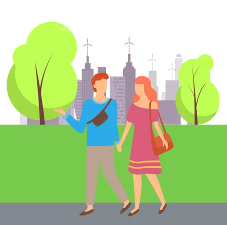 Le couple est en promenade romantique  Illustration