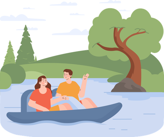 Le couple pagaye en bateau  Illustration