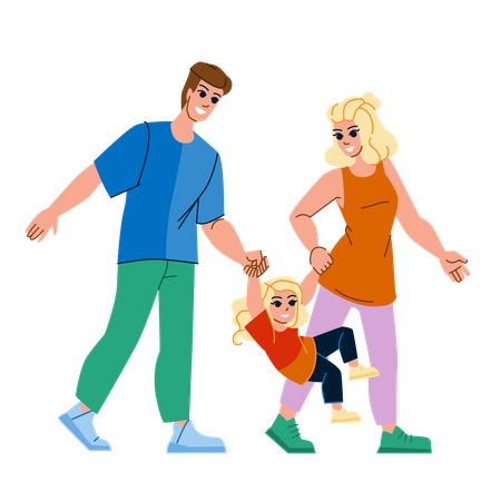 Couple et enfant passent du temps ensemble  Illustration