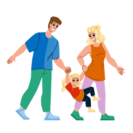 Couple et enfant passent du temps ensemble  Illustration