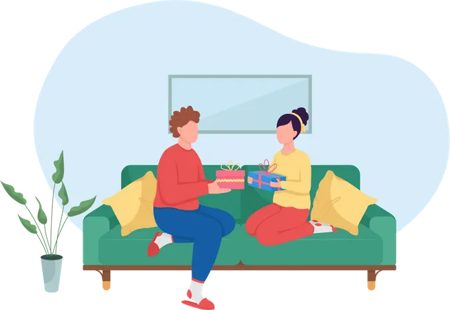 Couple exchanging gifts  Illustration