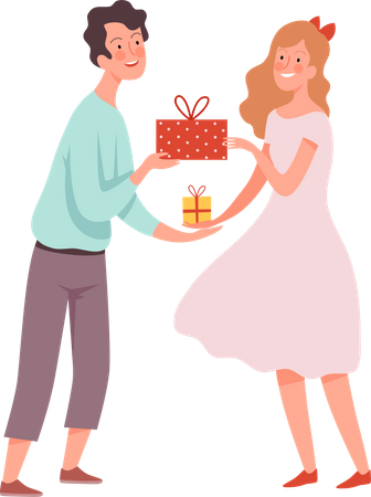 Couple exchanging gifts Illustration