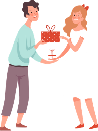Couple exchanging gifts on valentines day Illustration