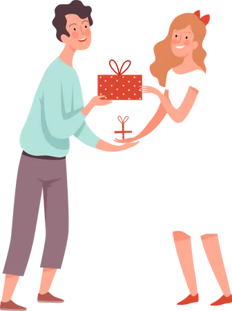 Couple exchanging gifts on valentines day  Illustration
