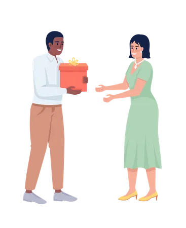Couple Exchanging Gifts Semi Flat Color Vector Character Editable Figure Full Body People On White Anniversary Simple Cartoon Style Illustration For Web Graphic Design And Animation Illustration