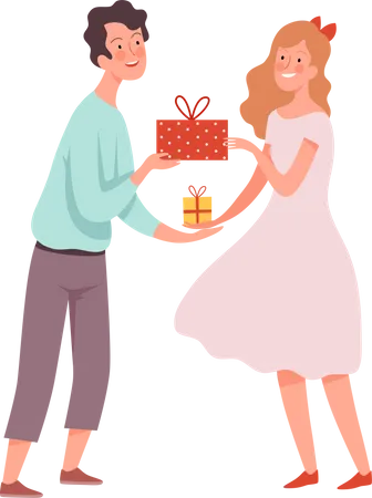 Couple exchanging gifts  Illustration