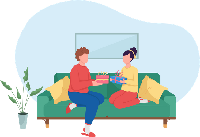 Couple exchanging gifts  Illustration