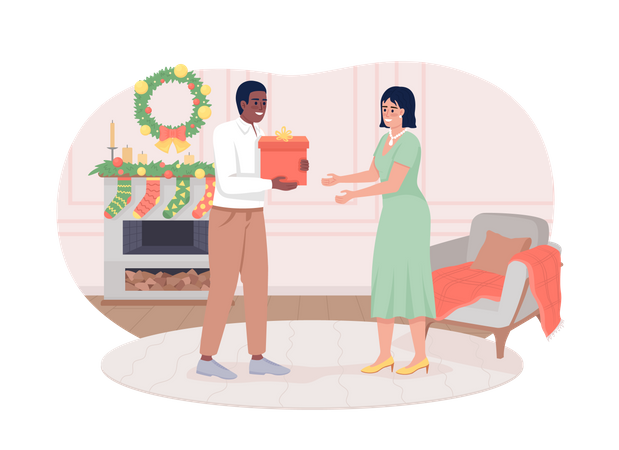 Couple exchanging presents  Illustration