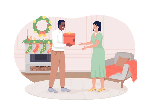 Couple exchanging presents  Illustration