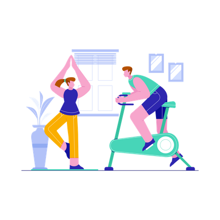 Couple exercising at home  イラスト