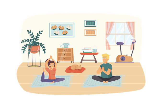 Couple exercising at home Illustration