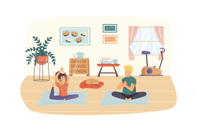 Couple exercising at home  Illustration