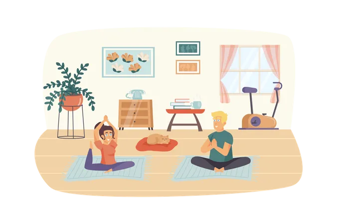 Couple exercising at home  Illustration