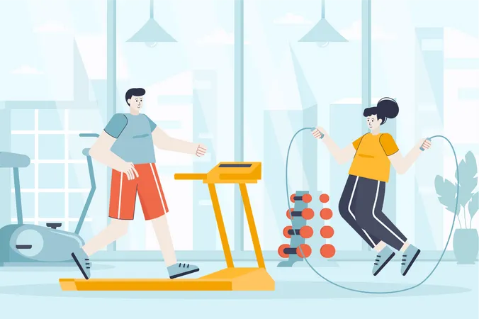 Couple exercising in sports club Illustration