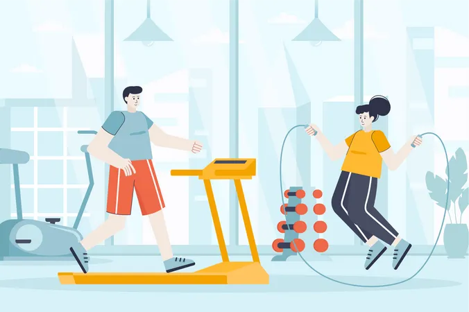 Couple exercising in sports club  Illustration