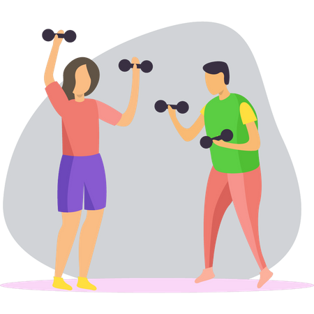 Couple exercising with dumbbells Illustration