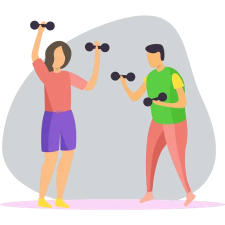 Couple exercising with dumbbells  Illustration