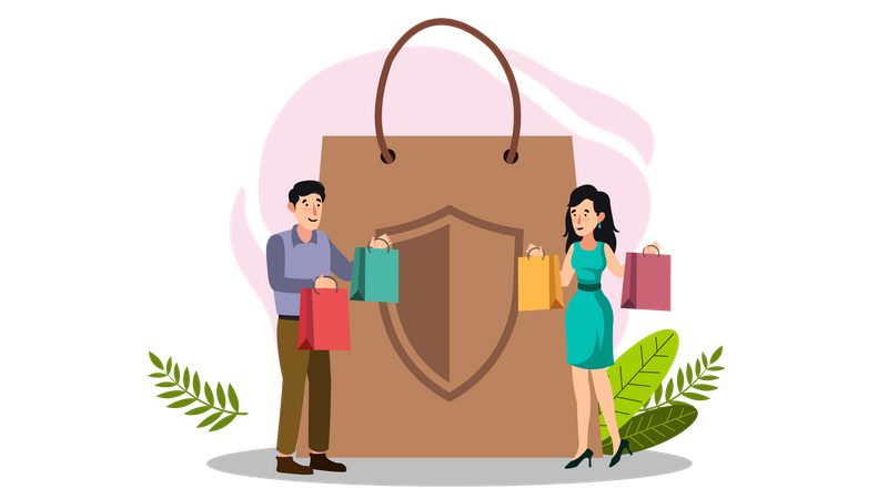 Couple faisant du shopping avec les droits des consommateurs  Illustration