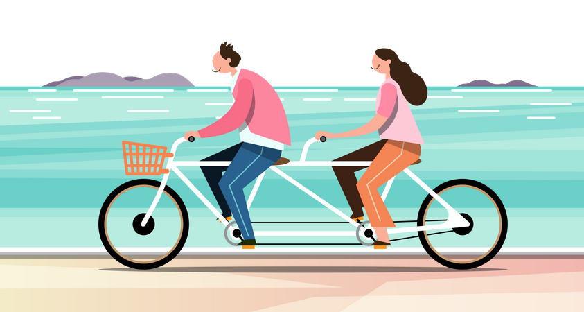 Couple, faire du vélo ensemble  Illustration