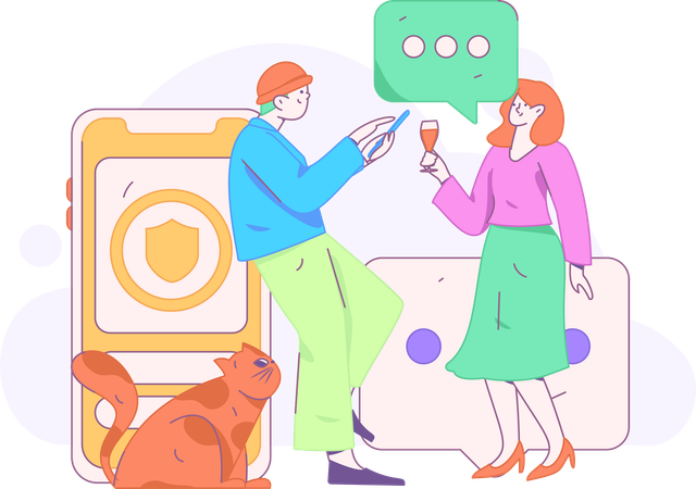 Couple faisant une conversation en ligne  Illustration