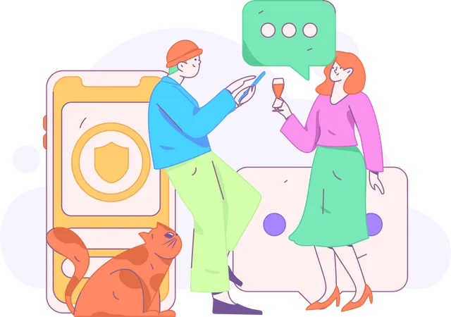 Couple faisant une conversation en ligne  Illustration